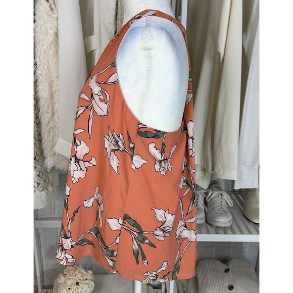 Loft Women's Size M Coral Floral High Neck Rackerback Flowy Tank #0531 - Picture 3 of 9